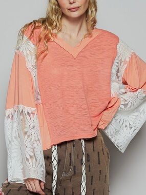 NWT POL Bohemian Coral Oversized Lace Top S M L